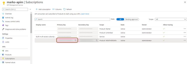APIM Subscription Key