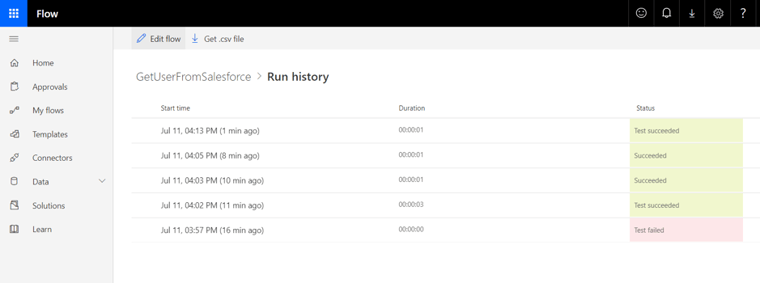PowerApps flow run activity
