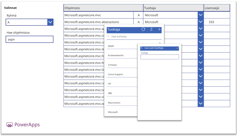 PowerAppsilla luot applikaation ilman koodia: Case SQL-taulun ylläpito
